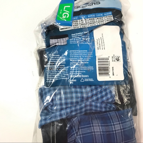 Hanes Tagless Boys Boxers Plaid Blue Sz L 14-16 - Picture 2 of 3
